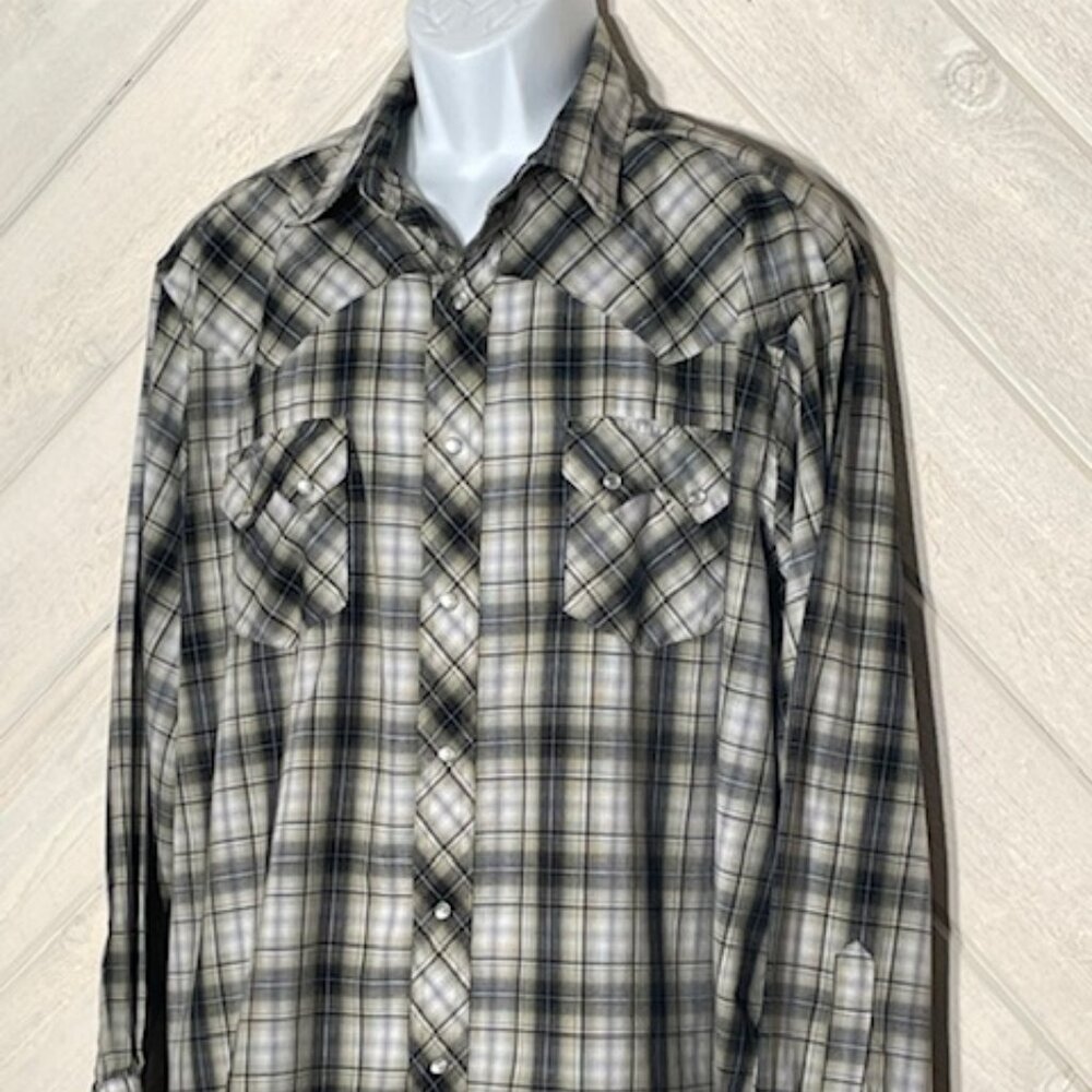 Wrangler Mens 2XL Green Plaid Pearl Snap Long Sleeve Western Shirt
